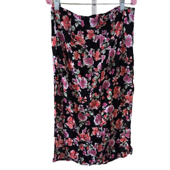 Forever 21 Black with Pink Floral, Side Slit Skirt - Picture 2 of 3
